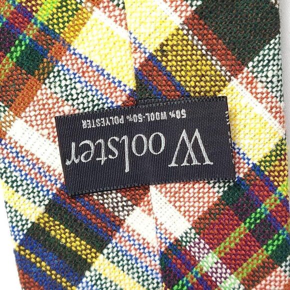 Vintage Plaid Necktie Scottish Blue Green Yellow Rust Wine Red 56" Wool Blend - Picture 3 of 3